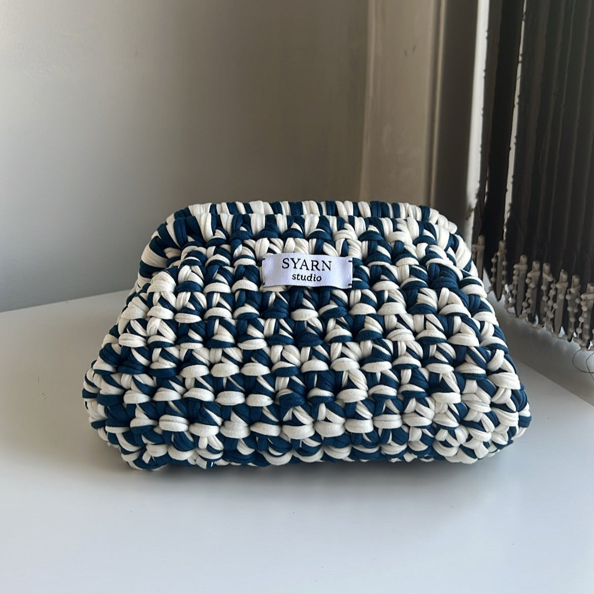 Syarn Clutch Bag - Denim Blue & White