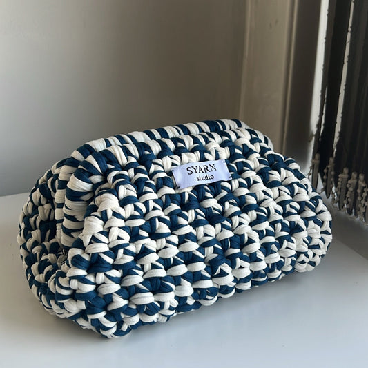 Syarn Clutch Bag - Denim Blue & White